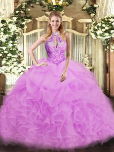 Hot Selling Lilac Sleeveless Floor Length Beading Lace Up Sweet 16 Dresses