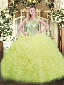 Floor Length Ball Gowns Sleeveless Yellow Green Military Ball Dresses For Women Lace Up