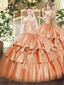 Best Beading and Ruffled Layers Quinceanera Dress Orange Red Lace Up Sleeveless Floor Length