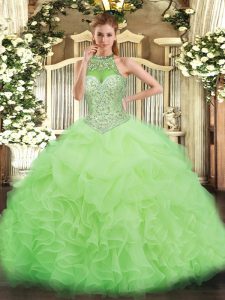 Best Selling Floor Length Ball Gowns Sleeveless Yellow Green Quinceanera Gowns Lace Up