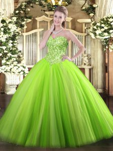 Glorious Lace Up Quinceanera Dresses Appliques Sleeveless Floor Length