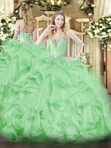 Apple Green Sleeveless Floor Length Beading and Ruffles Lace Up Womens Party Dresses