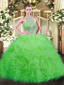 Sleeveless Floor Length Beading and Ruffles Lace Up 15 Quinceanera Dress