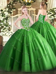 Colorful Green Tulle Lace Up Sweetheart Sleeveless Floor Length Sweet 16 Quinceanera Dress Beading and Appliques