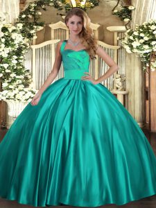 Comfortable Turquoise Lace Up 15th Birthday Dress Ruching Sleeveless Floor Length