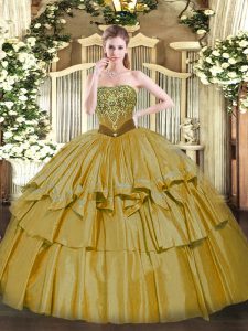 Dynamic Sleeveless Beading and Ruffled Layers Lace Up Quince Ball Gowns