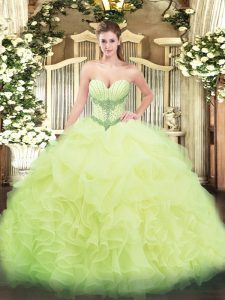 Exquisite Yellow Green Organza Lace Up 15 Quinceanera Dress Sleeveless Floor Length Beading and Ruffles and Pick Ups