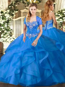 Baby Blue Quinceanera Dresses Military Ball and Sweet 16 and Quinceanera with Beading and Ruffles Sweetheart Sleeveless Lace Up