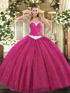 Charming Floor Length Ball Gowns Sleeveless Hot Pink Sweet 16 Dresses Lace Up