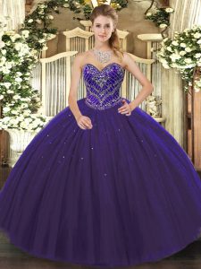 Designer Purple Lace Up Womens Party Dresses Beading Sleeveless Floor Length