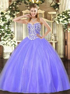 Lavender Lace Up Sweetheart Beading 15th Birthday Dress Tulle Sleeveless