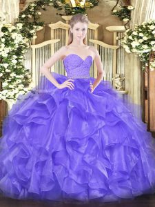Edgy Lavender Zipper Sweetheart Beading and Lace and Ruffles Quinceanera Gown Organza Sleeveless
