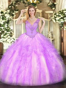 Custom Made Lilac Sleeveless Beading and Ruffles Floor Length Quinceanera Dresses