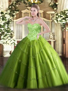 Colorful Ball Gowns Tulle Sweetheart Sleeveless Appliques Floor Length Lace Up Sweet 16 Dress