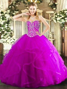 Sweetheart Sleeveless Tulle Vestidos de Quinceanera Beading and Ruffles Lace Up