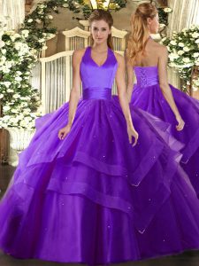 Sumptuous Ruffled Layers Sweet 16 Quinceanera Dress Purple Lace Up Sleeveless Floor Length