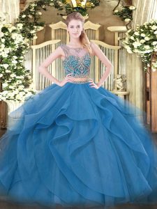 Scoop Sleeveless Lace Up Party Dress Wholesale Blue Tulle