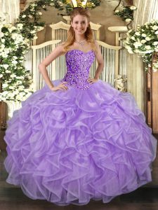 Tulle Sleeveless Asymmetrical Ball Gown Prom Dress and Beading and Ruffles