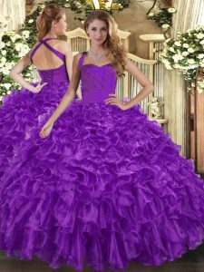 Custom Made Organza Sleeveless Floor Length Sweet 16 Dress and Ruffles