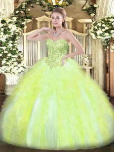 Nice Tulle Sleeveless Floor Length Sweet 16 Dress and Appliques and Ruffles
