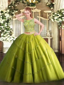 Floor Length Olive Green Ball Gown Prom Dress Scoop Sleeveless Lace Up
