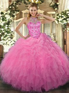 Organza Sleeveless Floor Length Sweet 16 Quinceanera Dress and Beading and Embroidery and Ruffles