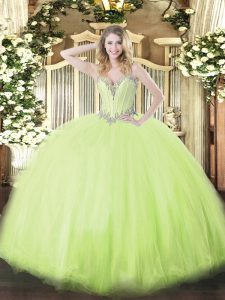 Beading Military Ball Gown Yellow Green Lace Up Sleeveless Floor Length