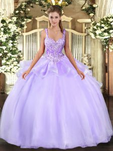 Beading Quince Ball Gowns Lavender Lace Up Sleeveless Floor Length