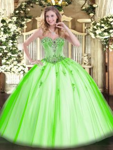Sweetheart Lace Up Beading and Appliques Sweet 16 Dress Sleeveless