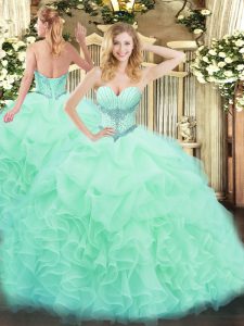 Apple Green Lace Up Sweet 16 Dresses Beading and Ruffles and Pick Ups Sleeveless Floor Length