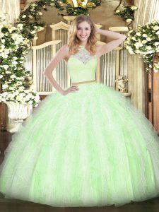 Ideal Sleeveless Zipper Floor Length Lace and Ruffles Quinceanera Gowns