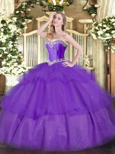 Smart Lavender Sleeveless Tulle Lace Up Party Dresses for Military Ball and Sweet 16 and Quinceanera