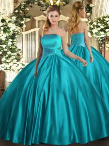 Excellent Ruching Quinceanera Gown Teal Lace Up Sleeveless Floor Length