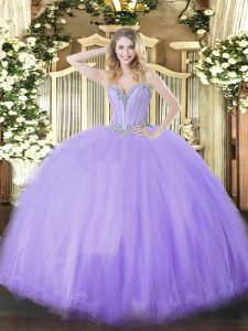 Dynamic Sleeveless Floor Length Beading Lace Up Quinceanera Gowns with Lavender