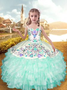 Perfect Sleeveless Embroidery and Ruffled Layers Lace Up Child Pageant Dress