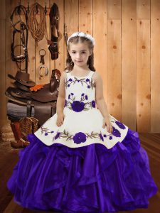 Most Popular Ball Gowns Pageant Dress Wholesale Purple Straps Organza Sleeveless Floor Length Lace Up