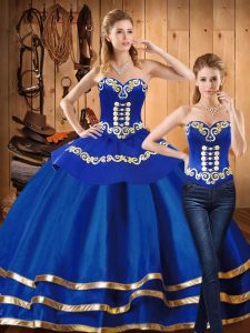 Charming Blue Sweetheart Lace Up Embroidery Quinceanera Dresses Long Sleeves