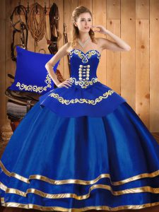 Blue Sleeveless Embroidery Floor Length Quinceanera Gown