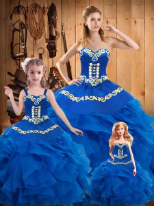 Glittering Sweetheart Sleeveless Tulle 15 Quinceanera Dress Embroidery Lace Up
