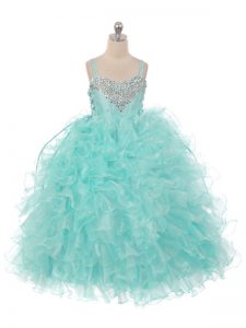 Fancy Sleeveless Beading and Ruffles Lace Up Little Girl Pageant Dress