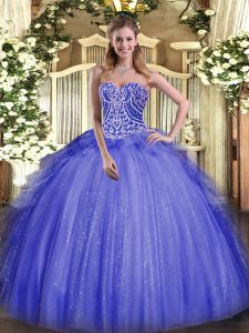 Superior Purple Straps Neckline Beading and Ruffles Quince Ball Gowns Sleeveless Lace Up