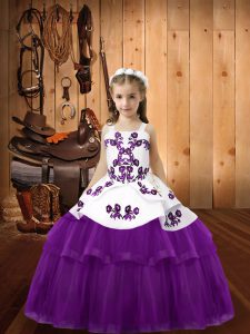 Perfect Eggplant Purple Lace Up Pageant Dress for Teens Beading and Embroidery Sleeveless Floor Length