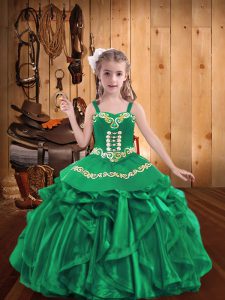 Turquoise Sleeveless Organza Lace Up Little Girl Pageant Dress for Sweet 16 and Quinceanera and Wedding Party
