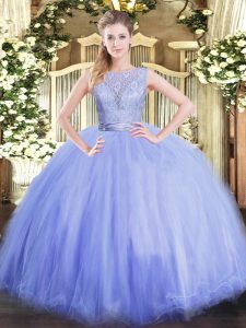 Adorable Floor Length Lavender Sweet 16 Dress Tulle Sleeveless Lace