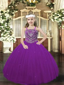 High Class Sleeveless Floor Length Beading Lace Up Pageant Dresses with Purple