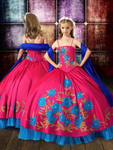 Hot Selling Embroidery Custom Made Pageant Dress Hot Pink Lace Up Sleeveless Floor Length