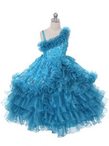 Hot Selling Sleeveless Lace and Ruffles and Ruffled Layers Lace Up Little Girls Pageant Gowns