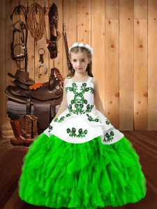 Adorable Sleeveless Lace Up Floor Length Embroidery and Ruffles Pageant Dress Toddler