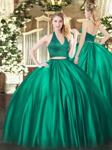 Dark Green Sleeveless Satin Zipper Sweet 16 Dresses for Military Ball and Sweet 16 and Quinceanera