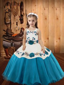 Enchanting Sleeveless Lace Up Floor Length Embroidery Little Girl Pageant Dress